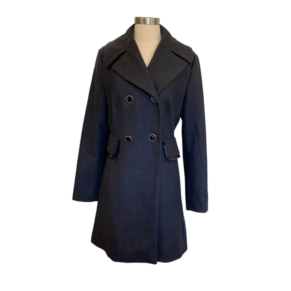 Betsey Johnson Wool Longline Coat In Dark Grey Size 8 - Picture 2 of 12